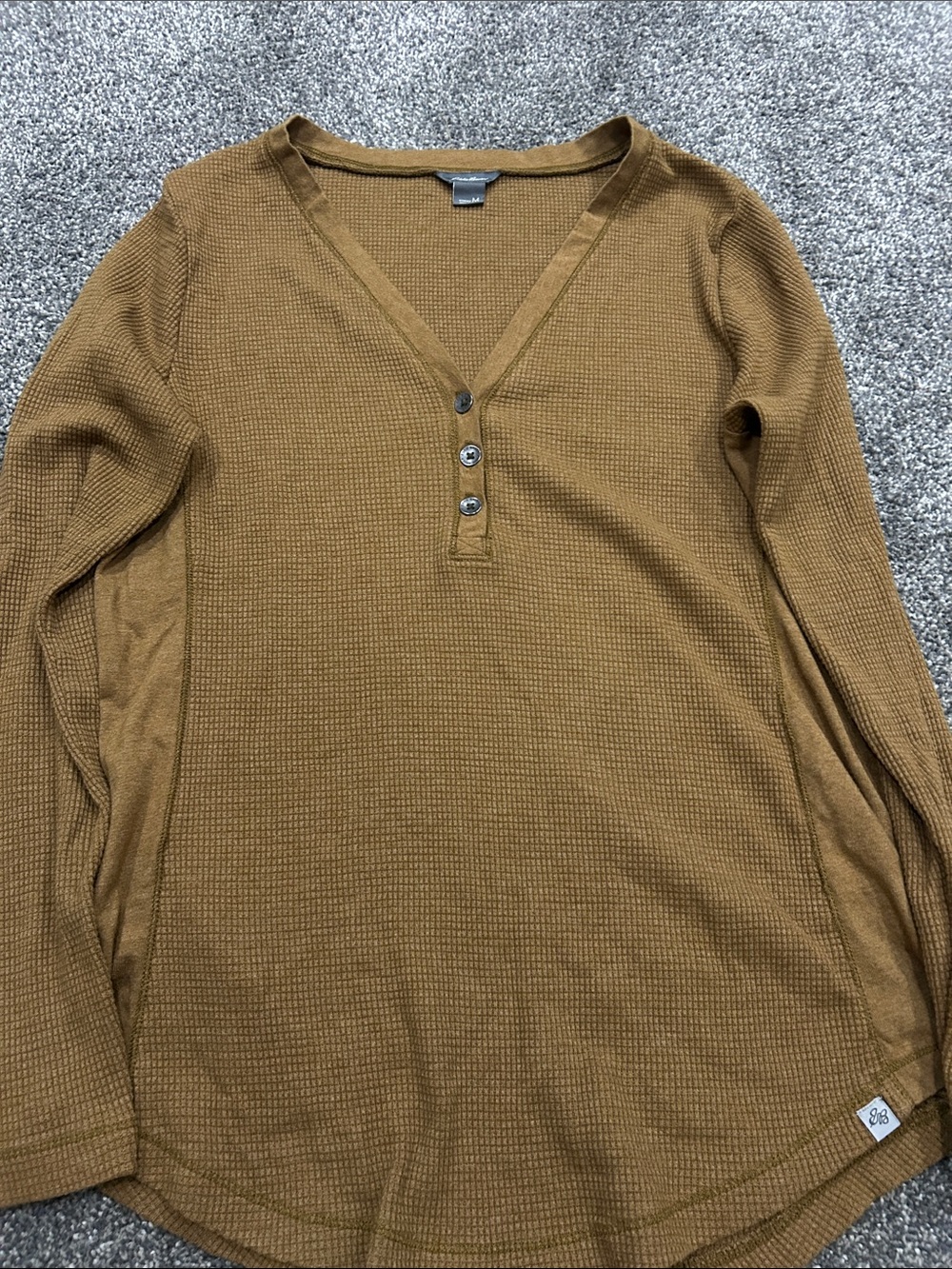 Eddie Bauer womens V-Neck Waffle Henley - Mustard Brown